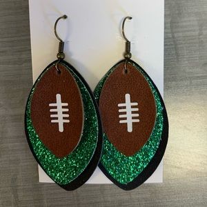 Green/black football faux leather earrings